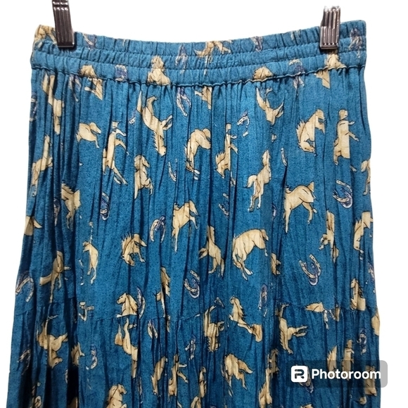 🚨$30 Small Twill 100% Cotton Print 100% Payon Teal Tan Vest & Maxi Skirt - Picture 7 of 9